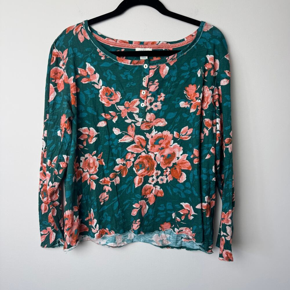 Sundance Green & Coral Henley Long Sleeve Shirt XL